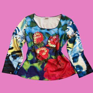 Love Amour Vintage Art top with Sequins